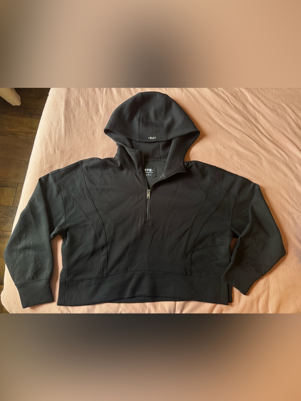 Abercrombie & Fitch Black Cropped Quarter-Zip Hooded Sweatshirt